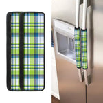 Lime And Blue Madras Plaid Print Refrigerator Handle Covers