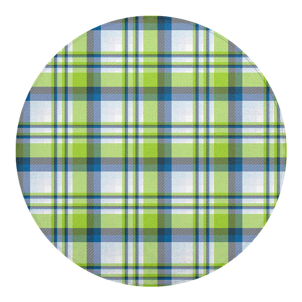 Lime And Blue Madras Plaid Print Round Blanket
