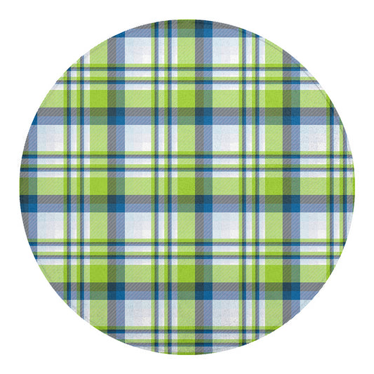 Lime And Blue Madras Plaid Print Round Blanket