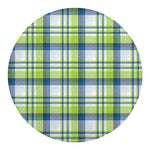 Lime And Blue Madras Plaid Print Round Blanket