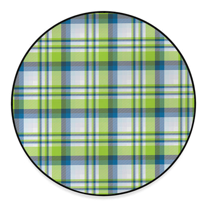 Lime And Blue Madras Plaid Print Round Floor Mat
