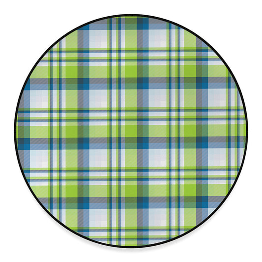Lime And Blue Madras Plaid Print Round Floor Mat