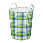 Lime And Blue Madras Plaid Print Round Laundry Basket