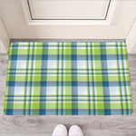 Lime And Blue Madras Plaid Print Rubber Doormat
