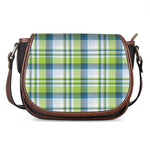 Lime And Blue Madras Plaid Print Saddle Bag