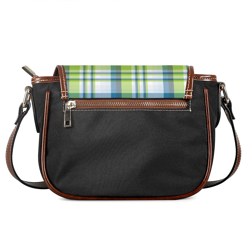Lime And Blue Madras Plaid Print Saddle Bag