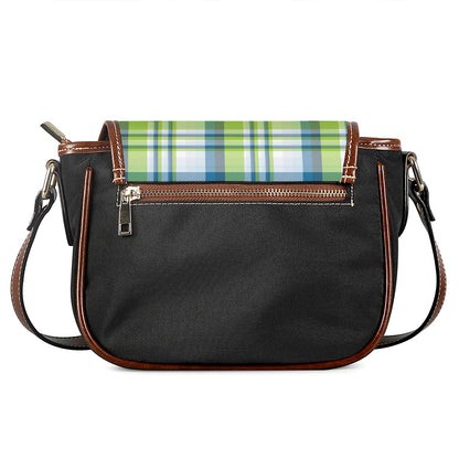 Lime And Blue Madras Plaid Print Saddle Bag