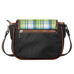 Lime And Blue Madras Plaid Print Saddle Bag