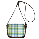 Lime And Blue Madras Plaid Print Saddle Bag