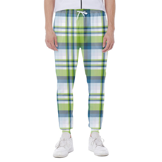 Lime And Blue Madras Plaid Print Scuba Joggers