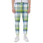 Lime And Blue Madras Plaid Print Scuba Joggers