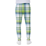 Lime And Blue Madras Plaid Print Scuba Joggers