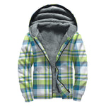 Lime And Blue Madras Plaid Print Sherpa Lined Zip Up Hoodie