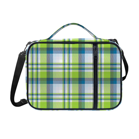 Lime And Blue Madras Plaid Print Shoulder Strap Bible Bag