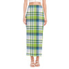 Lime And Blue Madras Plaid Print Side Slit Maxi Skirt