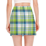 Lime And Blue Madras Plaid Print Side Slit Mini Skirt