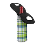 Lime And Blue Madras Plaid Print Single Neoprene Wine Tote