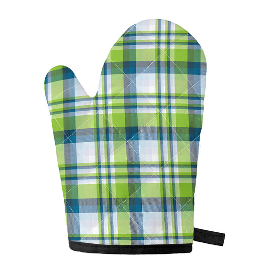 Lime And Blue Madras Plaid Print Single Oven Mitt