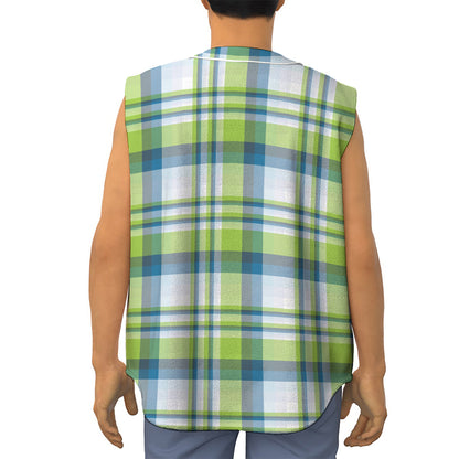 Lime And Blue Madras Plaid Print Sleeveless Baseball Jersey