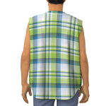 Lime And Blue Madras Plaid Print Sleeveless Baseball Jersey