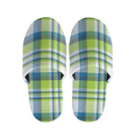 Lime And Blue Madras Plaid Print Slippers