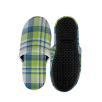 Lime And Blue Madras Plaid Print Slippers