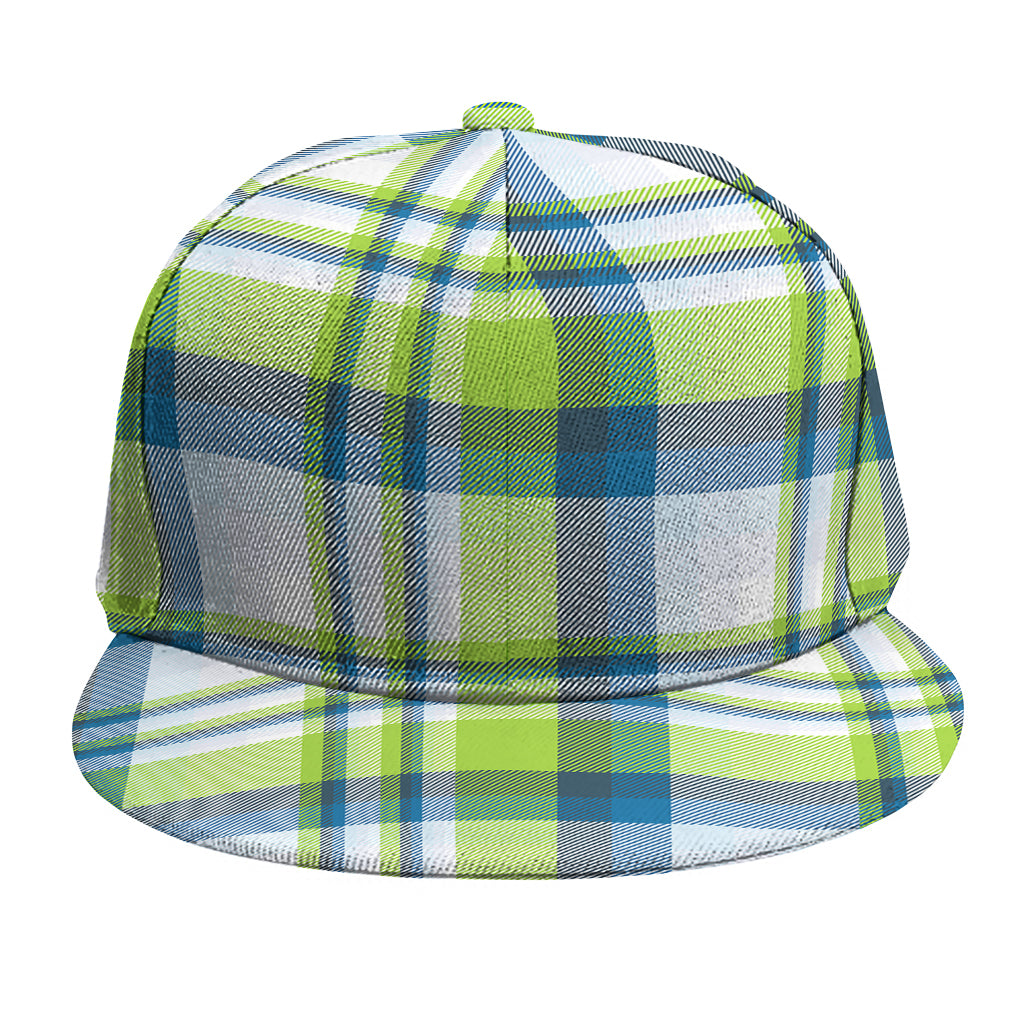 Lime And Blue Madras Plaid Print Snapback Cap