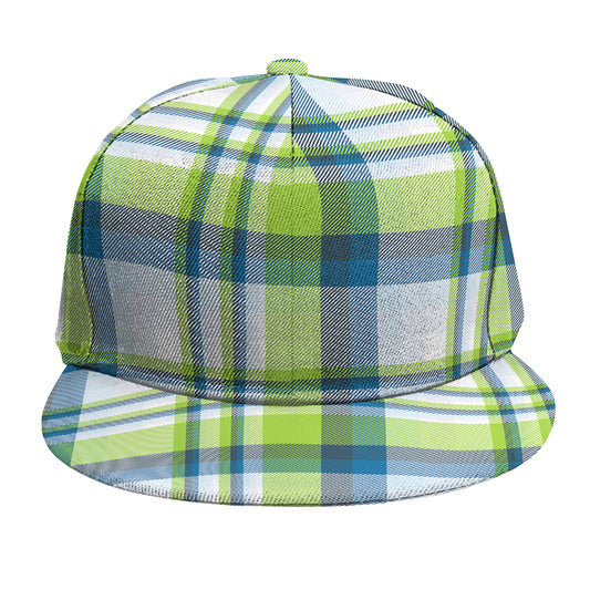 Lime And Blue Madras Plaid Print Snapback Cap