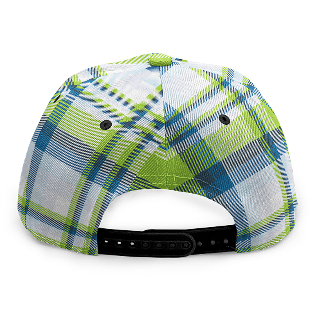 Lime And Blue Madras Plaid Print Snapback Cap