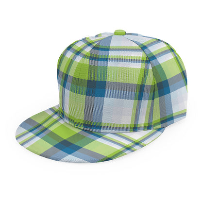 Lime And Blue Madras Plaid Print Snapback Cap