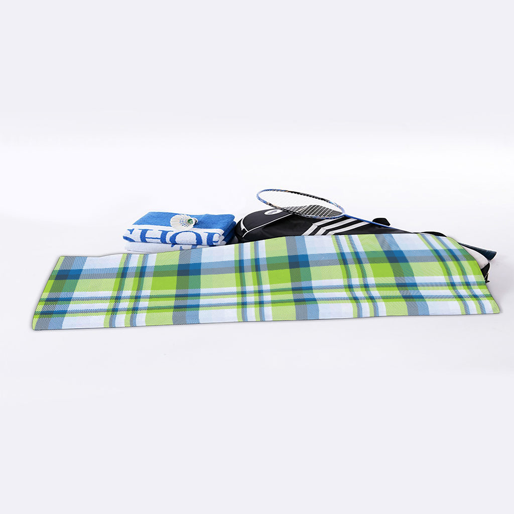 Lime And Blue Madras Plaid Print Sports Towel