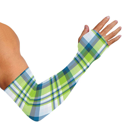 Lime And Blue Madras Plaid Print Sun Protection Arm Sleeves