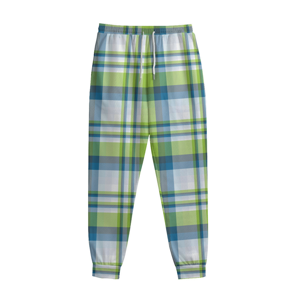 Lime And Blue Madras Plaid Print Sweatpants