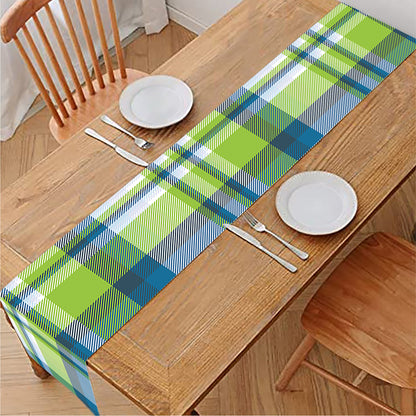 Lime And Blue Madras Plaid Print Table Runner