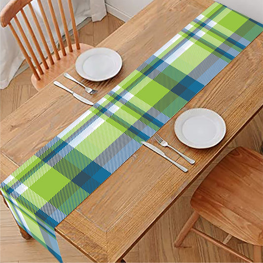 Lime And Blue Madras Plaid Print Table Runner