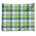 Lime And Blue Madras Plaid Print Tapestry