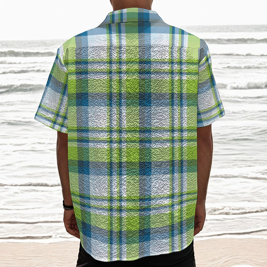 Lime And Blue Madras Plaid Print Textured Short Sleeve Shirt