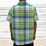 Lime And Blue Madras Plaid Print Textured Short Sleeve Shirt