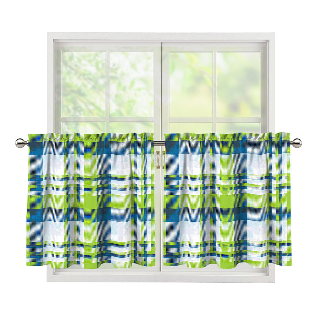 Lime And Blue Madras Plaid Print Tier Curtains
