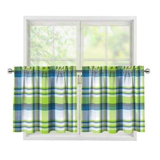 Lime And Blue Madras Plaid Print Tier Curtains