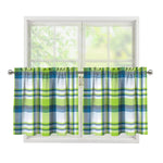 Lime And Blue Madras Plaid Print Tier Curtains