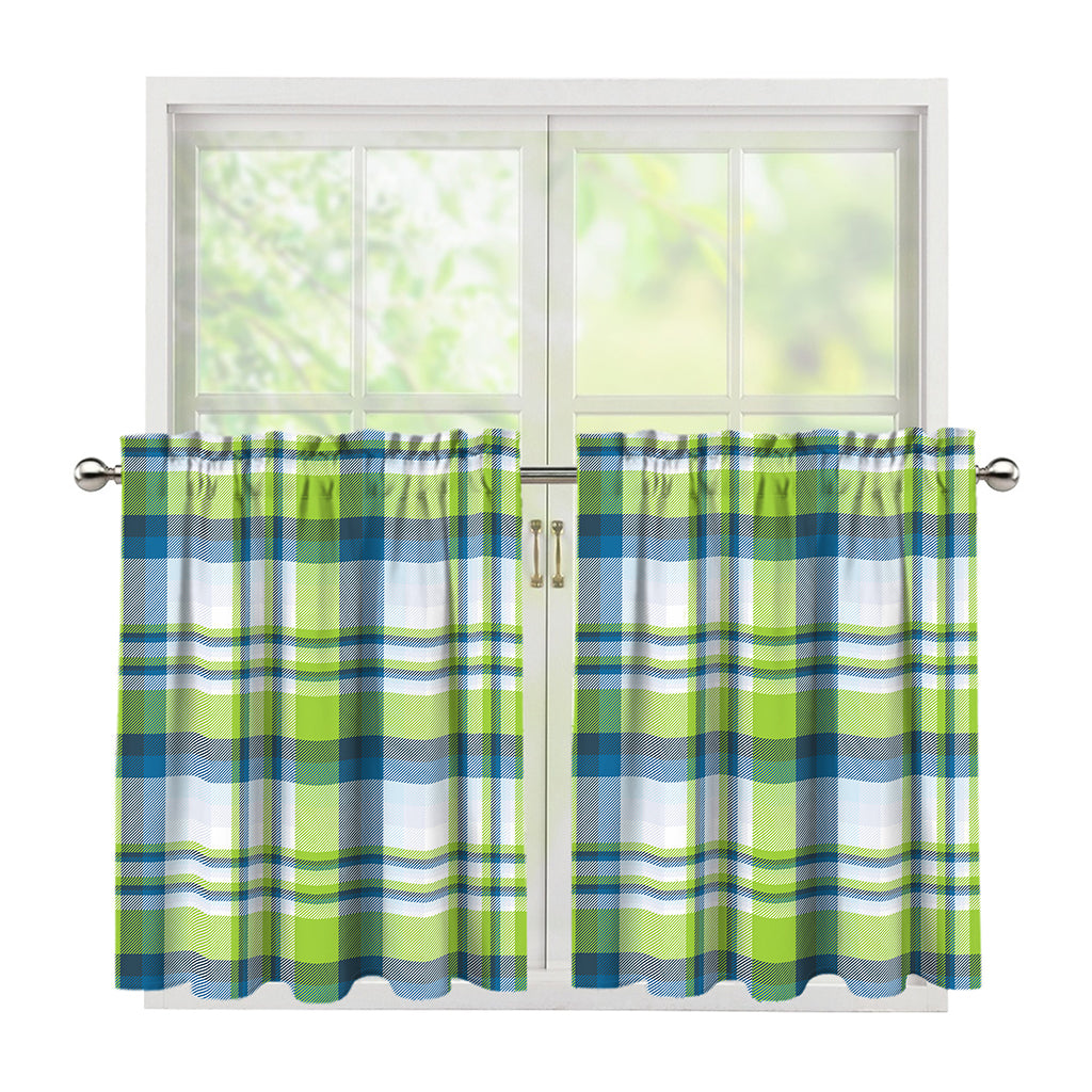 Lime And Blue Madras Plaid Print Tier Curtains