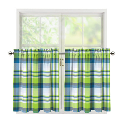 Lime And Blue Madras Plaid Print Tier Curtains