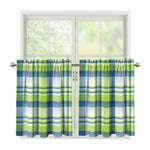 Lime And Blue Madras Plaid Print Tier Curtains