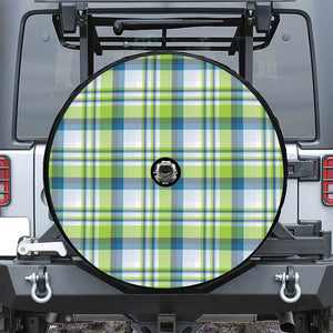 Lime And Blue Madras Plaid Print Tire Cover With Camera Hole