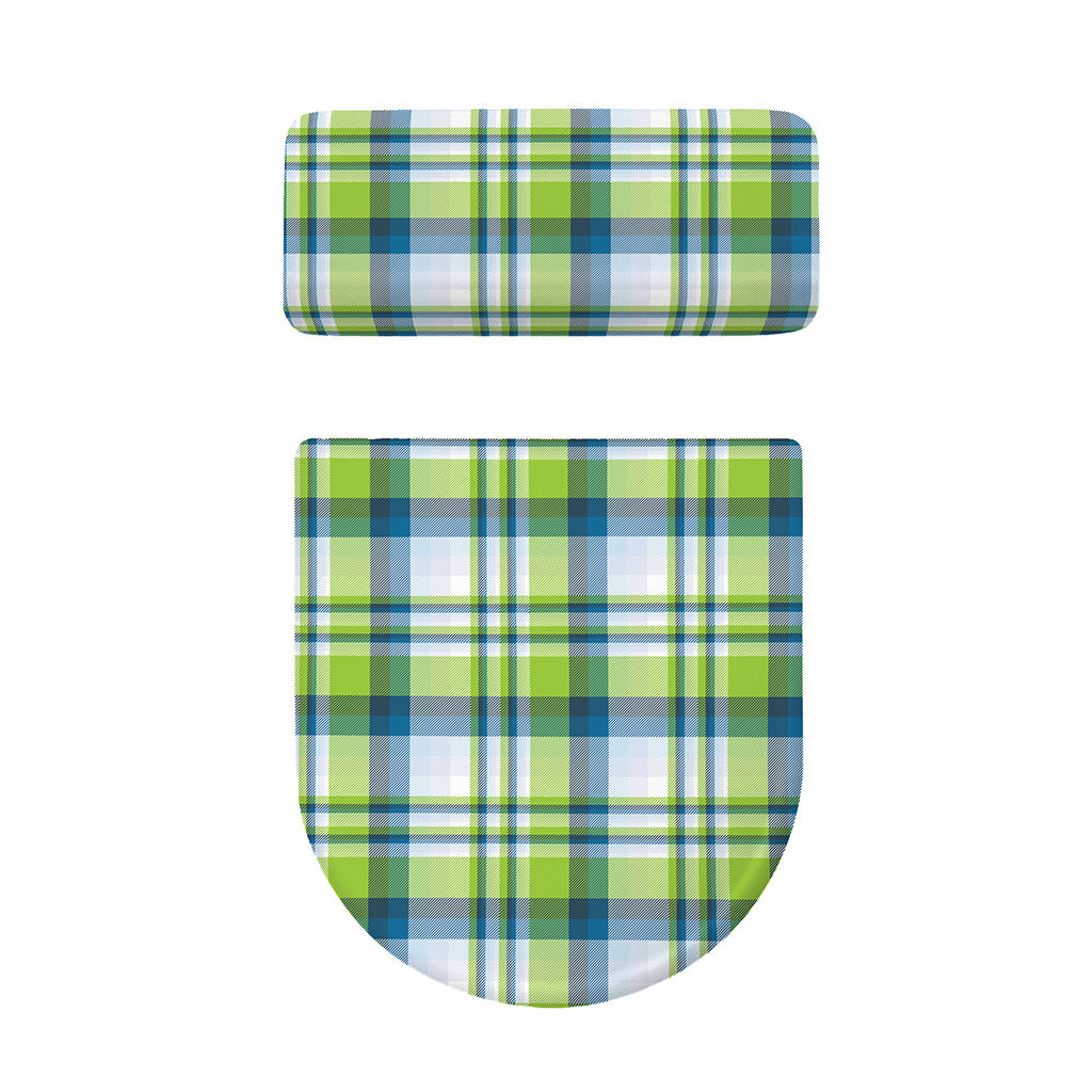 Lime And Blue Madras Plaid Print Toilet Lid And Tank Cover Set