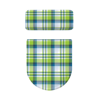 Lime And Blue Madras Plaid Print Toilet Lid And Tank Cover Set