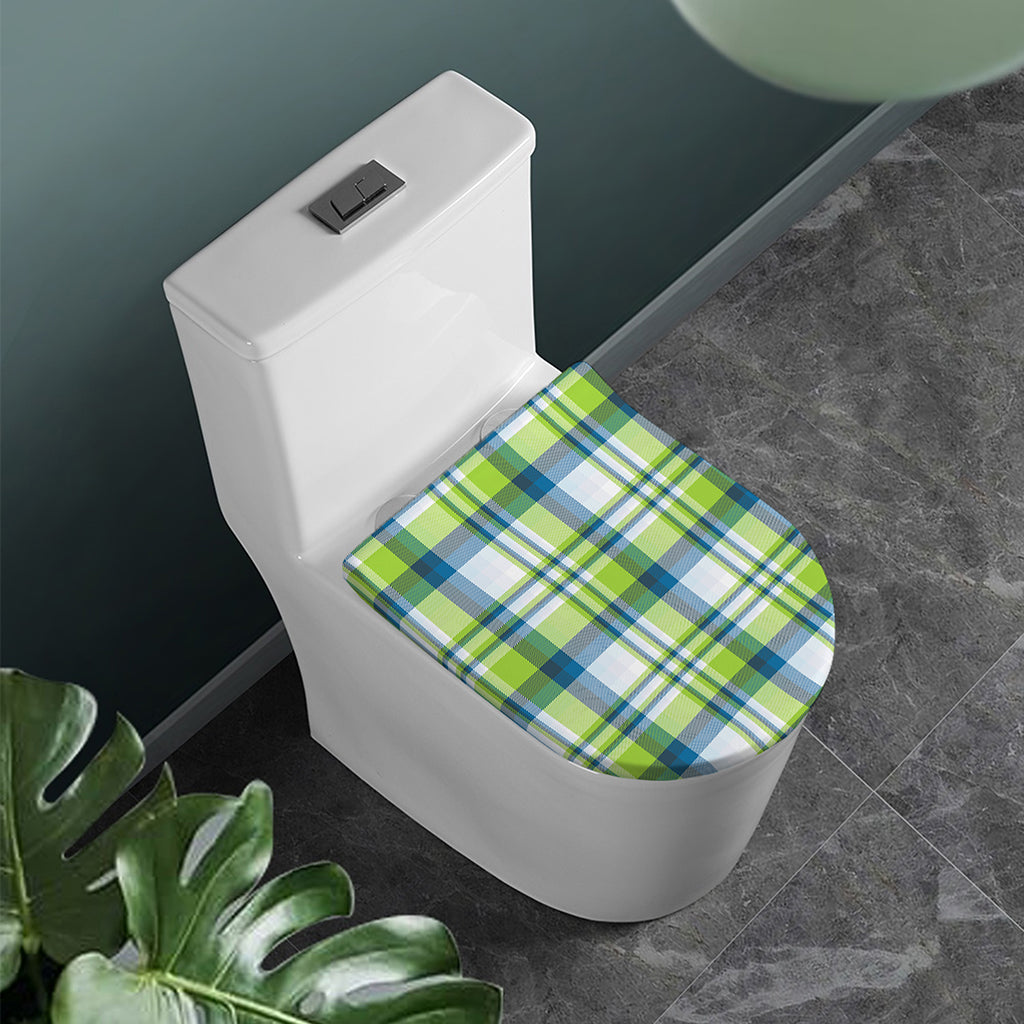 Lime And Blue Madras Plaid Print Toilet Lid Cover