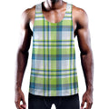 Lime And Blue Madras Plaid Print Men's Workout Tank Top