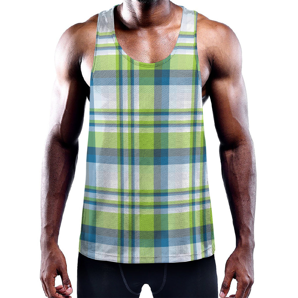 Lime And Blue Madras Plaid Print Training Tank Top